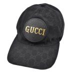 グッチ 帽子 GUCCI GGキャンバスxレザー ベースボール キャップ ロゴ パッチ L 59cm ブラック メンズ 576253 T-YJ06171