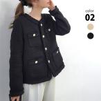 ショッピングフリンジ ツイードジャケット フリンジ ノーカラー 上品 フォーマル カジュアル レディース ノーカラージャケット