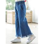 ショッピング韓国子供服 裾フリンジワイドデニムパンツ 韓国子供服