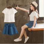 レースTシャツ＆フレアショートパンツ 韓国子供服