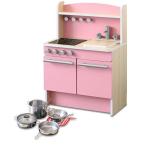 RiZKiZ おままごとキッチン おもちゃ  ピンク  ＋ ステンレス製 ミニチュアキッチンお鍋セット 幅55cmｘ奥行き3