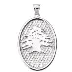 Lebanese Cedar Tree Sterling Silver Engravable Oval Pendant