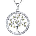 ショッピングhalo YL Tree Necklace 925 Sterling Silver Created Peridot Tree of Life Pendant Round Halo Family Giving Jewelry