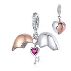 FOREVER QUEEN I Love You Charm Key to My Heart Dangle Charm 925 Silver Open Close Angel Wings Pendant Charm fit Bracelet
