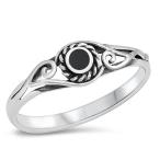 Sterling Silver Bali Swirl Rope Halo Simulated Black Onyx Ring Festival Fashion Size 4