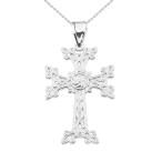 Sterling Silver Eternity Khachkar Armenian Cross Pendant Necklace (Medium) 16