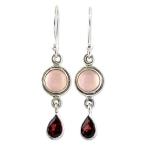 ショッピングGARNET NOVICA Artisan Handmade Garnet Chalcedony Dangle Earrings from India .925 Sterling Silver Pink Red Birthstone 'Crimson D