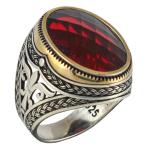 Solid 925 Sterling Silver Cubic Zirconia Stone Ruby Color Luxury Turkish Handmade Men's Ring (8.5)