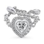BERRICLE Sterling Silver Halo Heart Cubic Zirconia CZ Fashion Chain Ring for Women Rhodium Plated