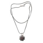 NOVICA Artisan Handmade Garnet Necklace Floral .925 Sterling Silver Pendant Red Indonesia Birthstone 'Sacred Red Lotus'