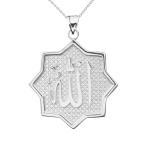 Solid Sterling Silver Islamic Allah Star Charm Pendant Necklace 18