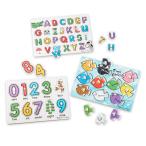 Melissa & Doug Classic Wooden Peg Puzzles (Set of 3) - Numbers Alphabet and Colors - Toddler Learning Toys Alphabet And