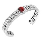 Belinda Jewelz Gemstone 925 Sterling Silver Bracelet 4.5 Carat Garnet Red Boho Carve Bangle Retro Vintage Antique Gypsy