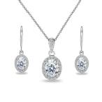 ショッピングhalo B. BRILLIANT Sterling Silver Oval Halo Leverback Earrings & Pendant Necklace Made with AAA Cubic Zirconia