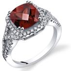 ショッピングhalo PEORA Garnet Enchanting Halo Solitaire Ring for Women 925 Sterling Silver Natural Gemstone Birthstone 2.50 Carats Cushio