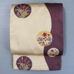 名古屋帯 舞踊帯 踊り 帯 八寸名古屋帯 日本舞踊 30×370cm 薄茶 欄 梅 菖蒲 kz