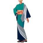 浴衣 ゆかた 反物 レディース メンズ 盆踊り 祭り ユカタ 踊り 絵羽浴衣 グリーン 縞 疋田
