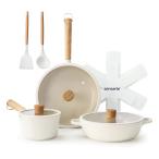 SENSARTE PASCAシリーズ フライパンセット 鍋セット セラミック フライパン26cm 健康調理器具 10点 IH対応 くっつかない 手入れ簡単 蓋付き PASCAシリーズ