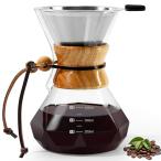 コーヒーサーバー 耐熱ガラス コーヒー ドリップセット ステンレスフィルター ２層メッシュ 繰り返し使用可能な コーヒー ドリップ 器具 電子レンジ可 400ml 目