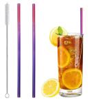 ストロー 2本 ステンレス ストロー 洗浄ブラシ付 繰り返し使える エコ マイストロー ストロー 細い 口径6mm*長さ210mm (カラー A)