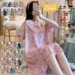  неглиже женский One-piece цветочный принт складывать воротник короткий рукав тонкий . легкий колени длина оборка кромка пижама спальная одежда салон одежда часть магазин надеты симпатичный красивый .