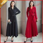 【大特価】結婚式ドレス 赤 30代 40代 マキシ丈ワンピース 長袖 Aライン  大人 フォーマル ワンピース パーティードレス 二次会 お呼ばれ 卒園式