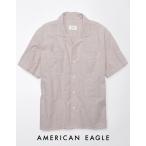 アメリカンイーグル シャツ 半袖 メンズ 開襟シャツ 無地 カジュアルシャツ ブラウン 大きいサイズあり