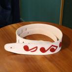 Renegade レネゲード Leather SRV65-WH/RD ギターストラップ レザーストラップ 白 ホワイト 赤 音符 パッチワーク