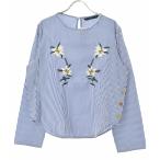 ショッピングzara ZARA BASIC / ザラ 3717/157/104 ストライプ柄フラワー刺繍 長袖ブラウス