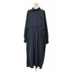 mizuiro-ind / ミズイロインド サテンラウンドカラーフロントフライ 長袖ワンピース