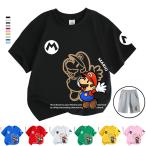 マリオ Tシャツ Mario 男女兼用 子供 キッズ 子ども 男の子 女の子 半袖シャツ 服 黒 白 黄 シャツ 子ども服 小学生 キッズトップス
