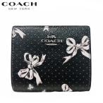コーチ COACH 二つ折り財布 ミニ財布 リボン ファクトリー CZ346 2025春新作 スナップ ウォレット ボウ プリント ブラック マルチ 正規品