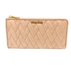 【中古】ミュウミュウ miumiu 長財布 キルティング L字ファスナー ピンク ヴィンテージレザー ゴールド金具 レディース 可愛い MIUMIU A2502657