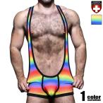 AndrewChristian/アンドリュークリスチャン  メッシュ レインボー モッコリ シングレット レスリングウェア型インナー　