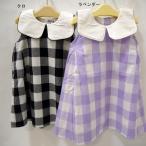 ショッピングpetitmain プティマイン petitmain えりつきブロックチェックワンピース ラベンダー 100cm 女の子