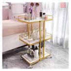 キッチンワゴン スリム 隙間すきま収納 収納ラック キャスター付き 収納カートローリングラック ホイール付き3段ローリングカート、ゴールドサロントロリーサー