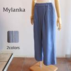 ミランカ ダンガリーデニムワイドパンツ ラメパイピング M30208 送料無料 mylanka 新作春夏物 あすつく ハリ感 ツヤ 薄手デニム イージーケア