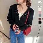 ダブルジップアップパーカー ニット パーカー レディース おしゃれ ニットパーカー ジップアップパーカー アウター フード付きパーカー ショート丈 ス