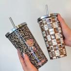 海外限定 キティ 日焼けキティ 水筒 ヒョウ柄 水筒 ギャル マグボトル タンブラー550ml スポーツボトル ステンレスボトル スポーツ飲料対応 漏れない 直飲み