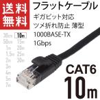 LANケーブル フラット 10m ギガ対応 CAT6 ツメ折れ防止 薄型 フラットケーブル ストレート ブラック