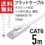 LANケーブル フラット 5m ギガ対応 CAT6 ツメ折れ防止 薄型 フラットケーブル ストレート ホワイト