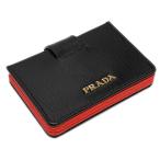 未使用 プラダ カードケース 1MC211 PRADA ボックスド アコーディオン じゃばら ヴィテッロ ムーブ ネロ ラッカ カーフ ブラック レッド 黒