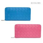 ショッピングヴェネタ ボッテガ ヴェネタ 長財布 BOTTEGA VENETA 608051 ラウンドファスナー 財布 イントレッチャート 本革 レザー ブルー ピンク ブランド アウトレット レディース