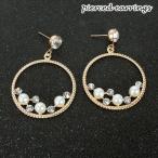 Yahoo! Yahoo!ショッピング(ヤフー ショッピング)スタッドピアス レディース アクセサリー 女性用 リング サークル 揺れる フェイクパール ラインストーン 大ぶり おしゃれ かわいい 大人上品 エレ