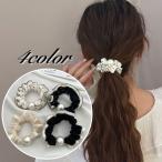 シュシュ ヘアゴム 髪ゴム レディース 女性 ヘアアクセサリー パール調 ドット柄 シンプル まとめ髪 髪飾り ヘアアレンジ ポニーテール おしゃれ