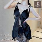 ショッピングベビードール ベビードール ショーツ 2点セット スリップ ランジェリー レディース 女性 インナー 下着 キャミソール パッド付き サテン調 レース 透け感 セク