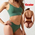 スポーツブラ 3 4カップブラ Tバックショーツ 上下セット 2点セット レディース 女性 インナー 下着 ノンワイヤー ワイヤーなし プルオーバー