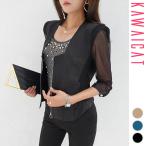 ジャケット レディース 七分袖 アウター シースルー スクエアネック リネン 麻 ファスナー ジップアップ ノーカラー 春 夏 韓国 to22022