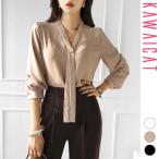 ブラウスレディーストップスシャツ長袖タイボウタイリボンカットソー上品きれい...