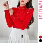 トップスレディースタイト長袖カットソーハイネックハーフネックカジュアルニッ...